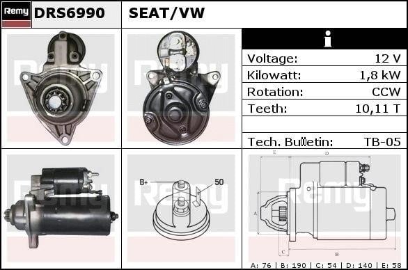 Engine starter motor Volkswagen Transporter: DRS6990X Remy Starter