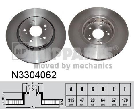 Nipparts N3304062 Front brake disc ventilated N3304062