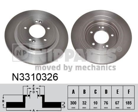 Nipparts N3310326 Rear brake disc, non-ventilated N3310326