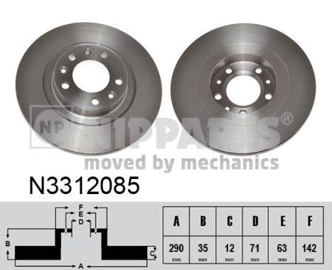 Nipparts N3312085 Rear brake disc, non-ventilated N3312085