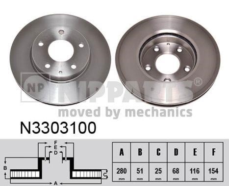 Nipparts N3303100 Front brake disc ventilated N3303100