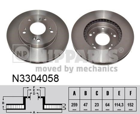 Nipparts N3304058 Front brake disc ventilated N3304058
