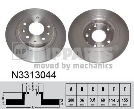 Nipparts N3313044 Rear brake disc, non-ventilated N3313044