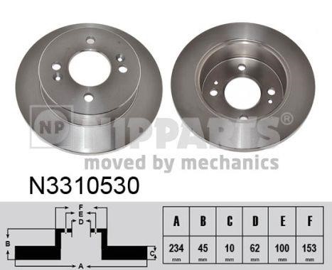 Nipparts N3310530 Rear brake disc, non-ventilated N3310530