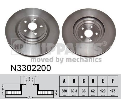 Nipparts N3302200 Front brake disc ventilated N3302200