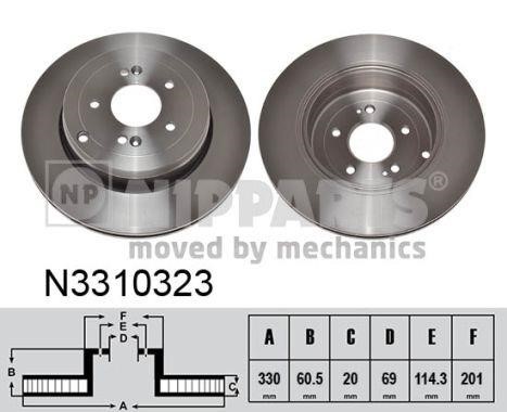 Nipparts N3310323 Rear ventilated brake disc N3310323