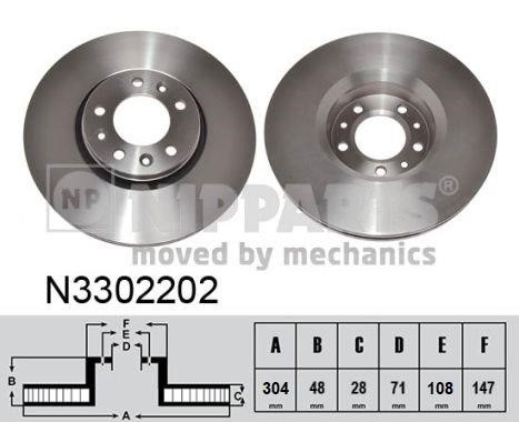 Nipparts N3302202 Front brake disc ventilated N3302202