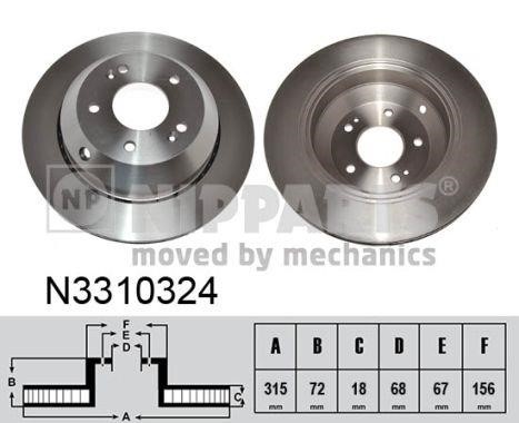 Nipparts N3310324 Rear ventilated brake disc N3310324