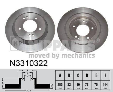 Nipparts N3310322 Rear brake disc, non-ventilated N3310322