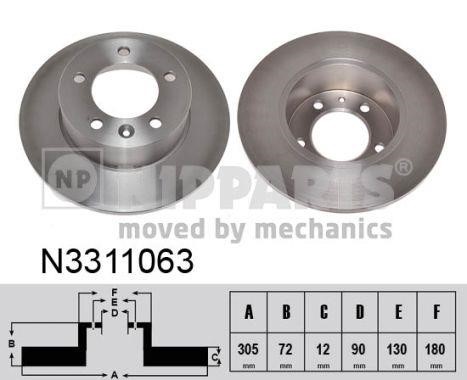 Nipparts N3311063 Rear brake disc, non-ventilated N3311063