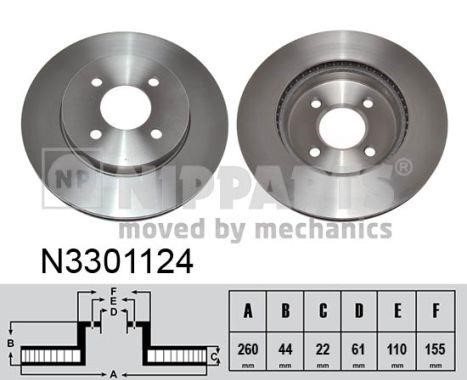 Nipparts N3301124 Front brake disc ventilated N3301124
