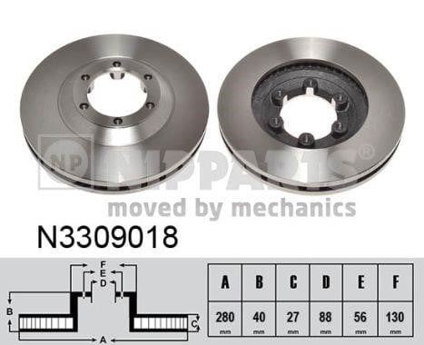 Nipparts N3309018 Front brake disc ventilated N3309018