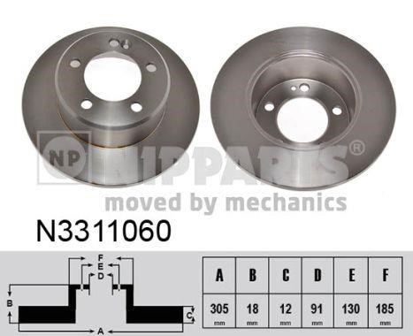 Nipparts N3311060 Rear brake disc, non-ventilated N3311060