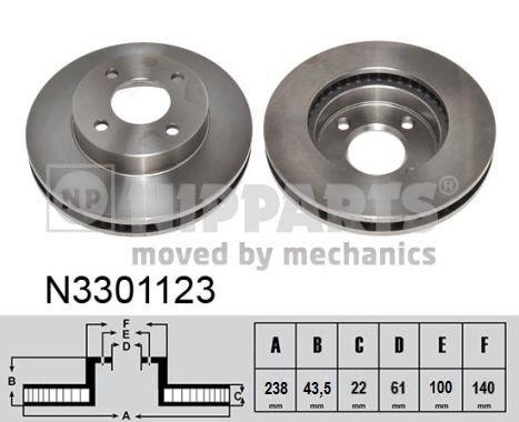 Nipparts N3301123 Front brake disc ventilated N3301123