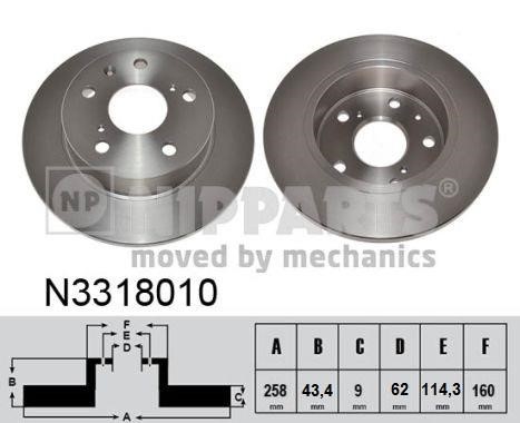Nipparts N3318010 Rear brake disc, non-ventilated N3318010
