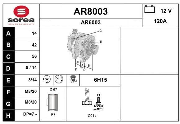 SNRA AR8003 Alternator AR8003