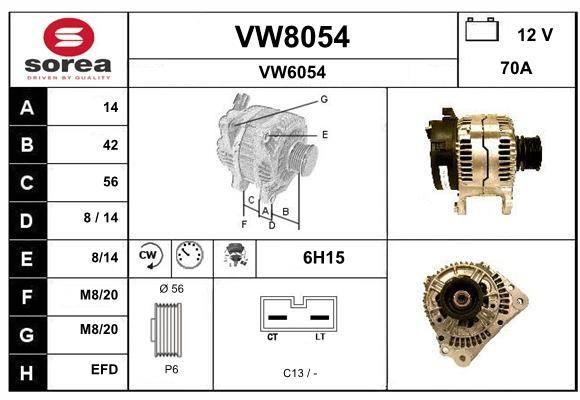 SNRA VW8054 Alternator VW8054
