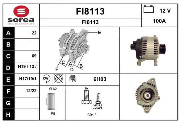 SNRA FI8113 Alternator FI8113