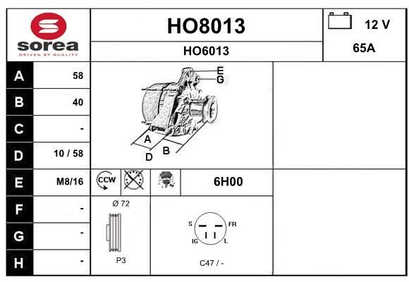 SNRA HO8013 Alternator HO8013