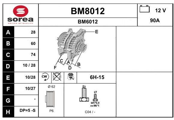 SNRA BM8012 Alternator BM8012
