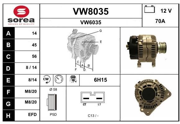 SNRA VW8035 Alternator VW8035