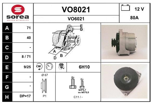 SNRA VO8021 Alternator VO8021