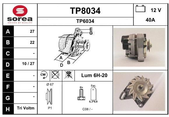 SNRA TP8034 Alternator TP8034