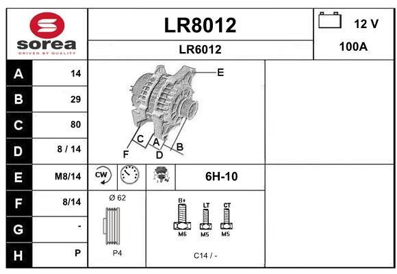 SNRA LR8012 Alternator LR8012