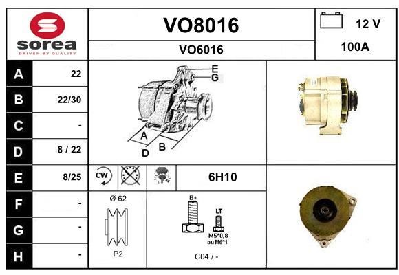 SNRA VO8016 Alternator VO8016