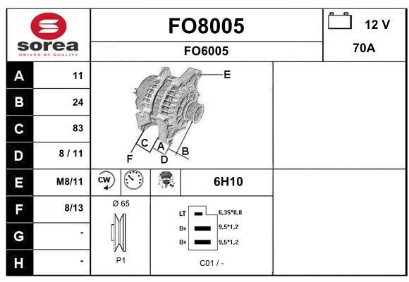 SNRA FO8005 Alternator FO8005