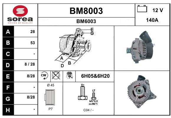 SNRA BM8003 Alternator BM8003