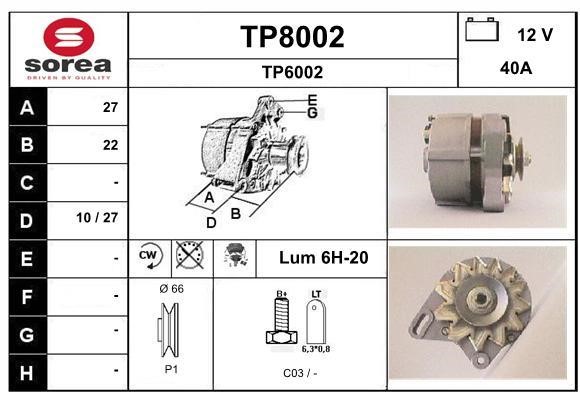 SNRA TP8002 Alternator TP8002