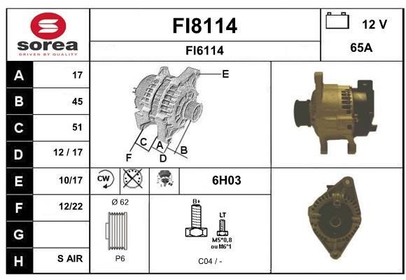 SNRA FI8114 Alternator FI8114
