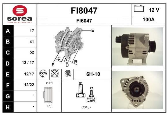 SNRA FI8047 Alternator FI8047