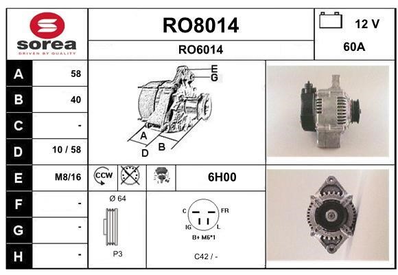 SNRA RO8014 Alternator RO8014