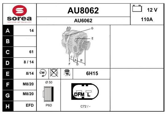 SNRA AU8062 Alternator AU8062
