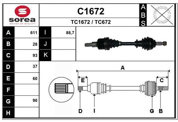 SNRA C1672 Drive Shaft C1672