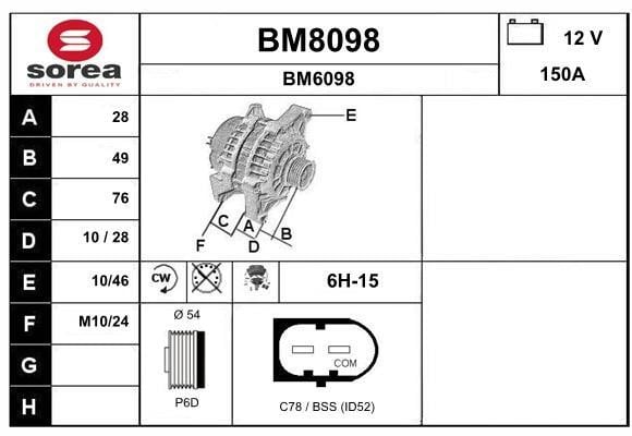 SNRA BM8098 Alternator BM8098