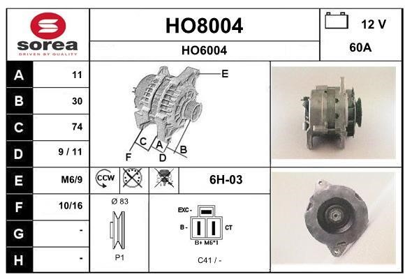 SNRA HO8004 Alternator HO8004