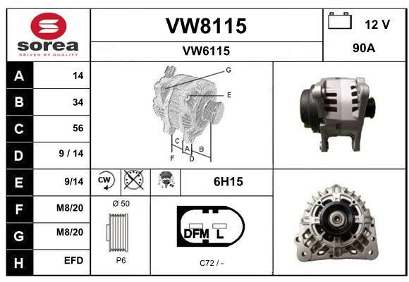 SNRA VW8115 Alternator VW8115