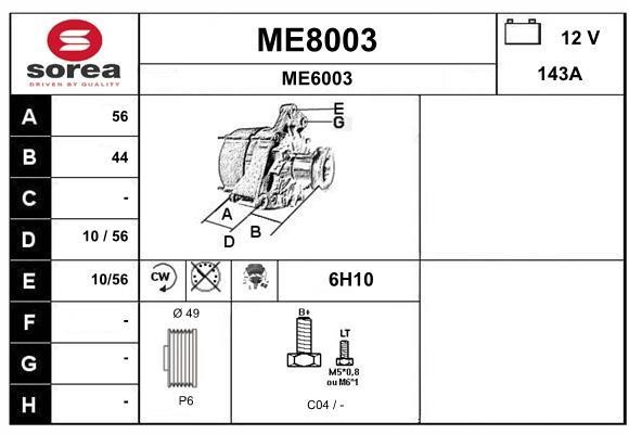 SNRA ME8003 Alternator ME8003