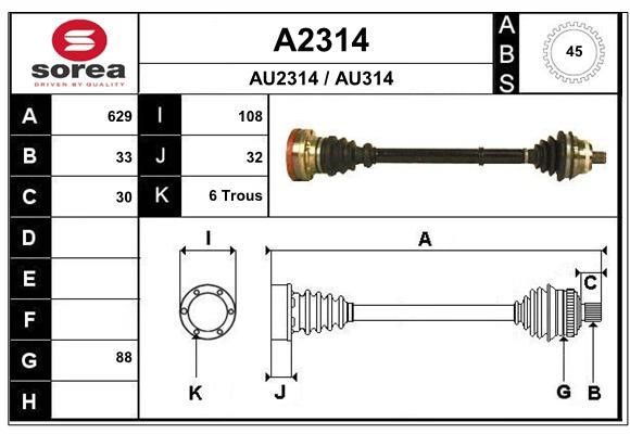 SNRA A2314 Drive Shaft A2314