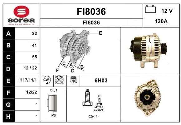 SNRA FI8036 Alternator FI8036