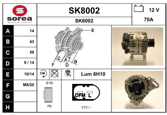 SNRA SK8002 Alternator SK8002