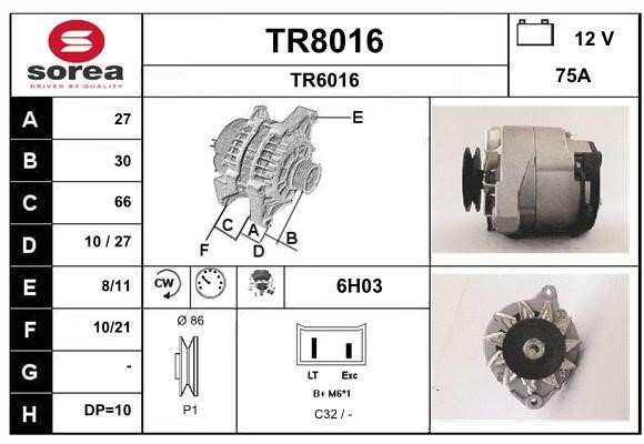 SNRA TR8016 Alternator TR8016