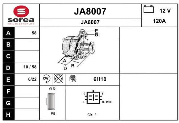 SNRA JA8007 Alternator JA8007
