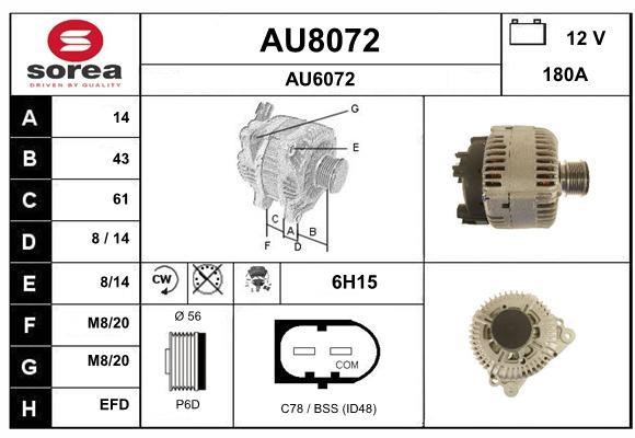 SNRA AU8072 Alternator AU8072