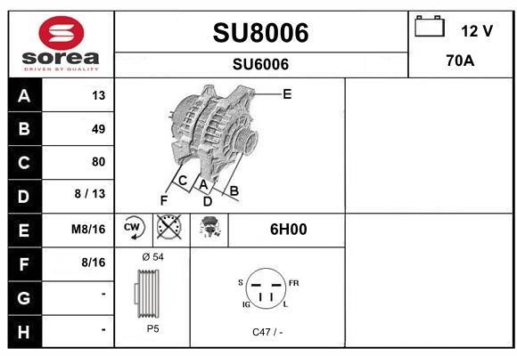 SNRA SU8006 Alternator SU8006