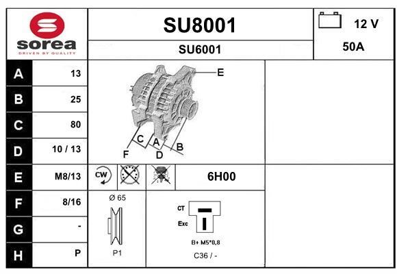 SNRA SU8001 Alternator SU8001