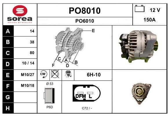 SNRA PO8010 Alternator PO8010
